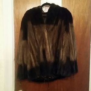 Mink brown fur hooded jacket